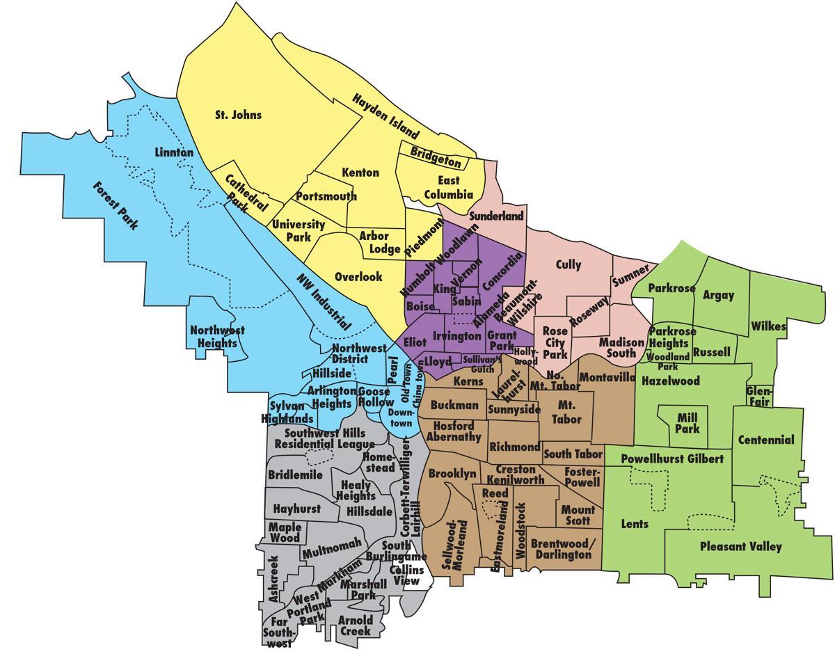 kaart van Portland en omliggende gebiede