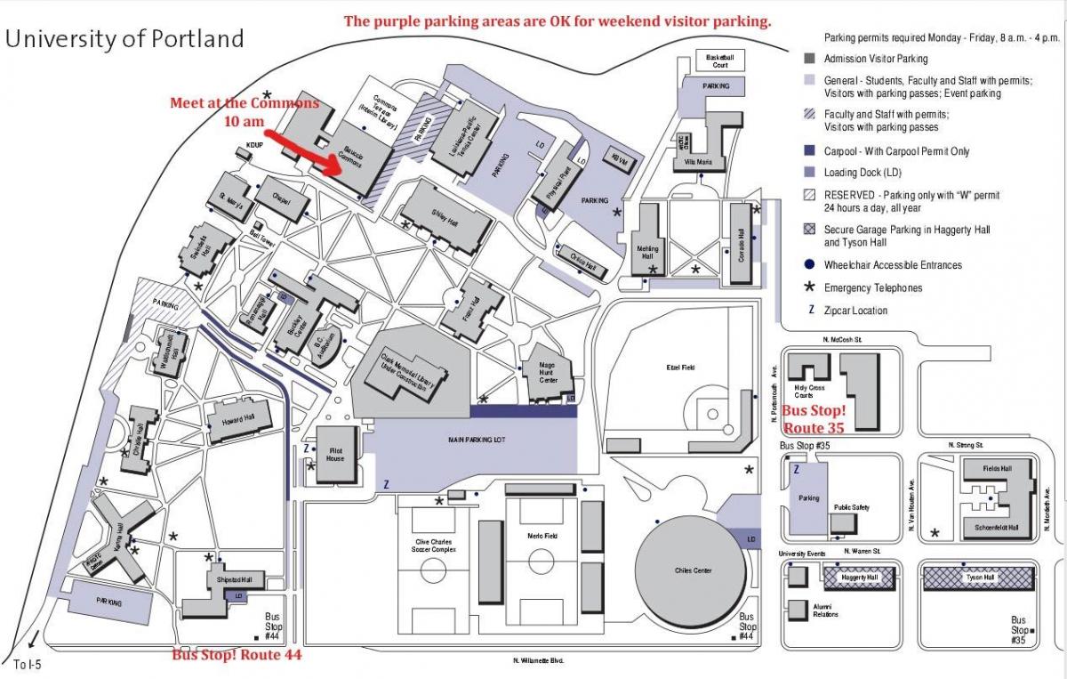 kaart van die Universiteit van Portland