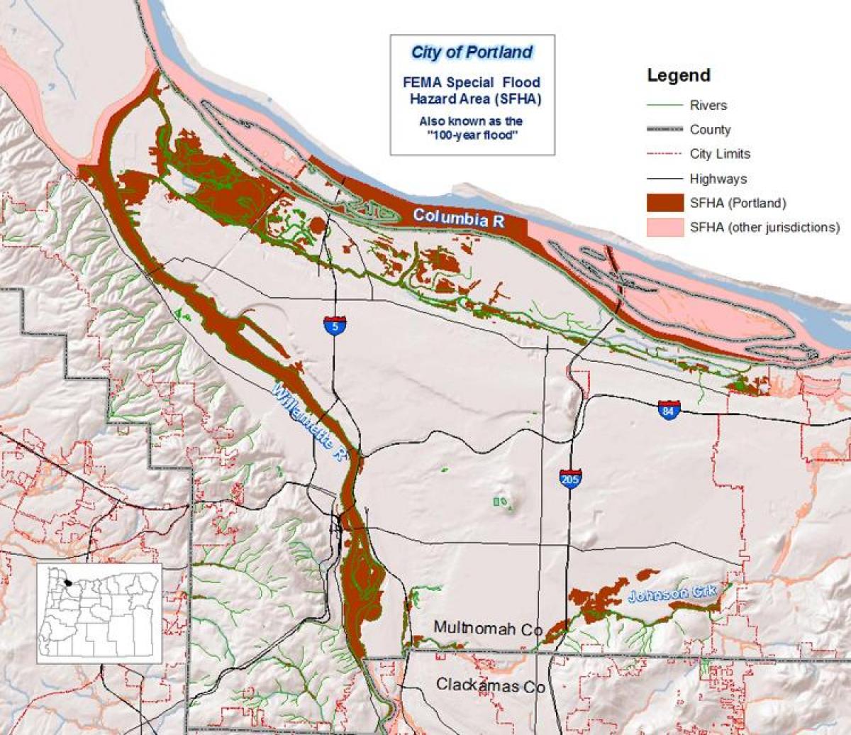 Portland Oregon vloed kaart
